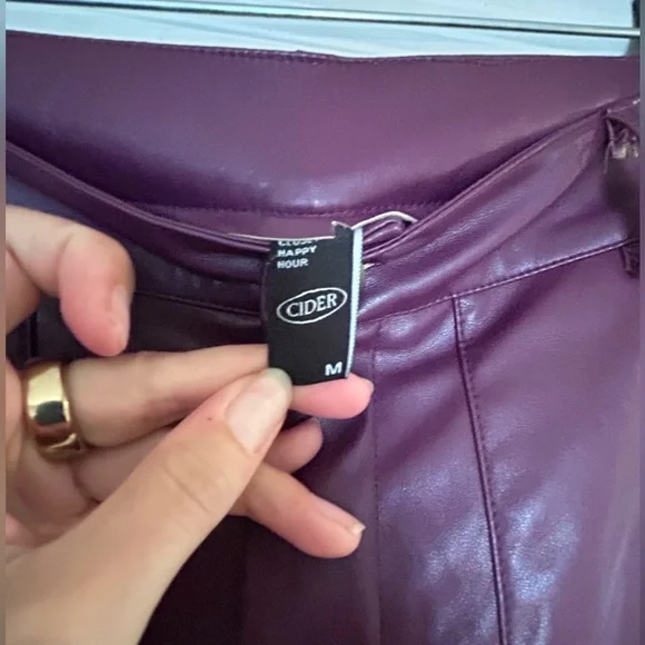 Cider Faux Leather plum merlot wine Purple Straight Leg Pants M hippie rock boho - Picture 8 of 10